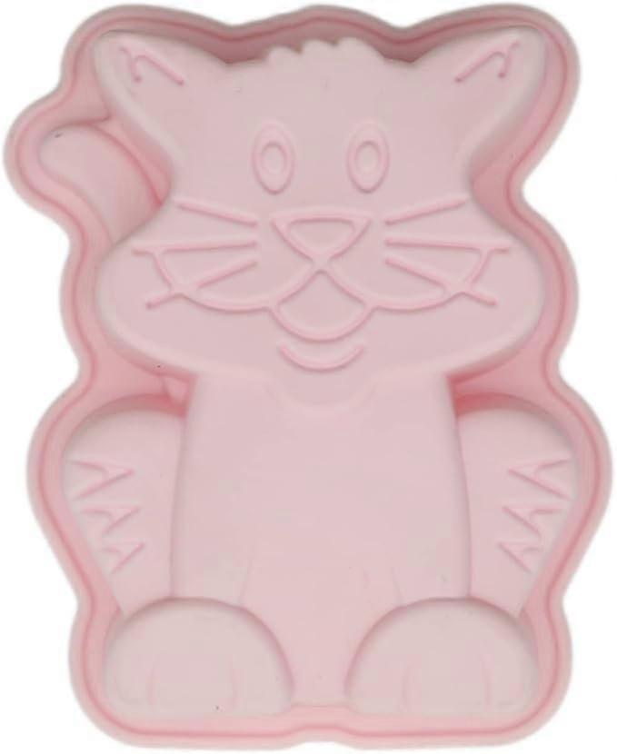 Cute Cat Silicone Mold Sugar Cake Mold Green Bean Cake Candy Mold Chocolate Ice Block French Dessert Cake Decorations Pink Silicone 19.7CM