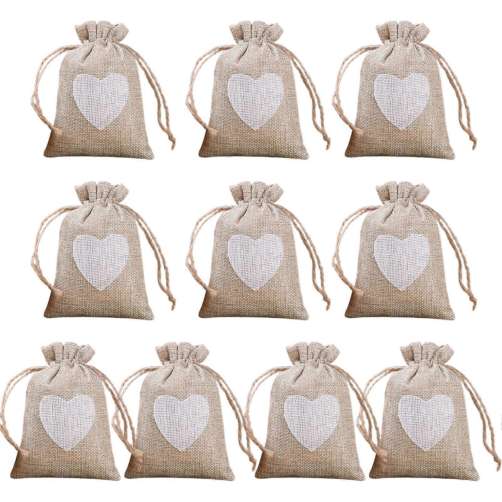 10Pcs Imitation Linen Present Wrapping Bag with Drawstring Anti-deformed New Year Candy Pouch for Party