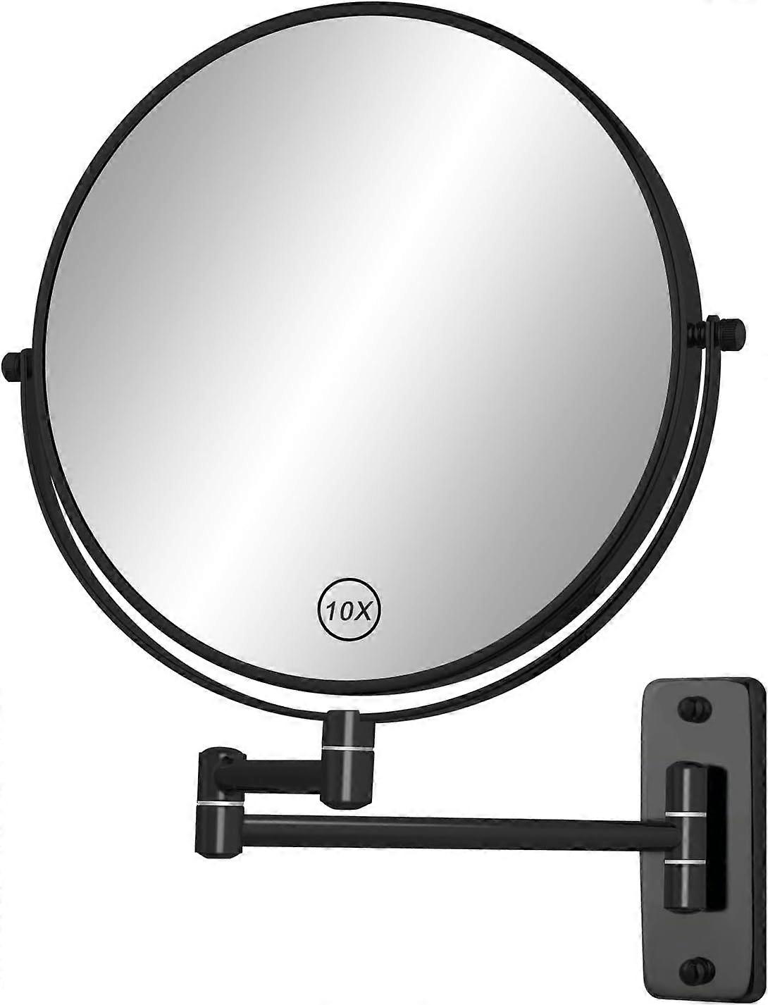 8" Bathroom Magnifying Mirror Wall Mount, 1X/10X Double Sided Shaving Mirror with 360 Rotation 12" Folding Telescopic Expandable Arms,black