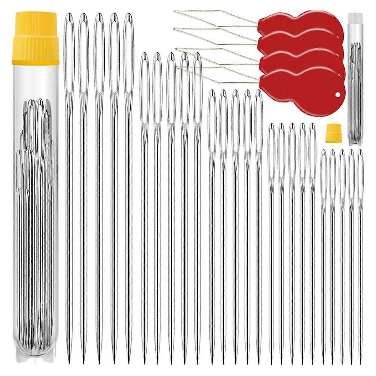 75 Pack Premium Large Eye Needles for Hand Sewing with 4 Needle Threaders, Assorted Sizes, Embroide