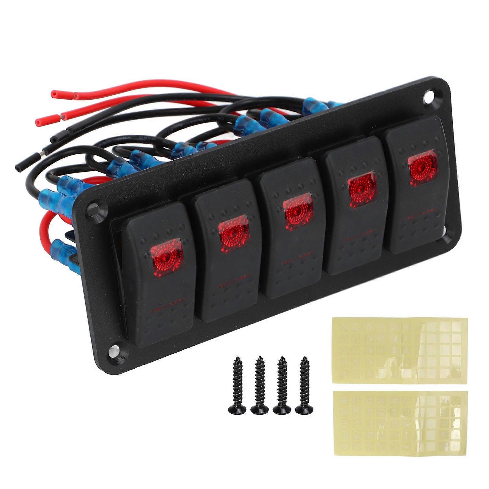 لوحة التبديل 5 عصابة LED مفتاح الروك المقاوم للماء مع ملصق للقارب RV 12V 24V DC