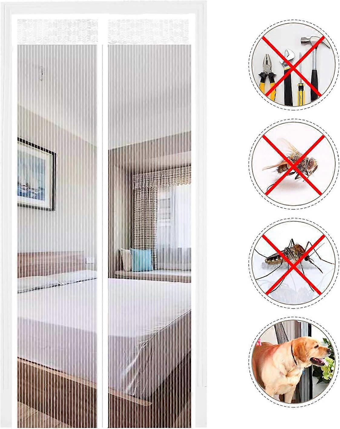Magnetic Door Screen 160x220cm,Fibreglass Door Screen,Anti Fly Curtain for Door Automatic Closure Ultra Fine Mesh without Perforation(White)