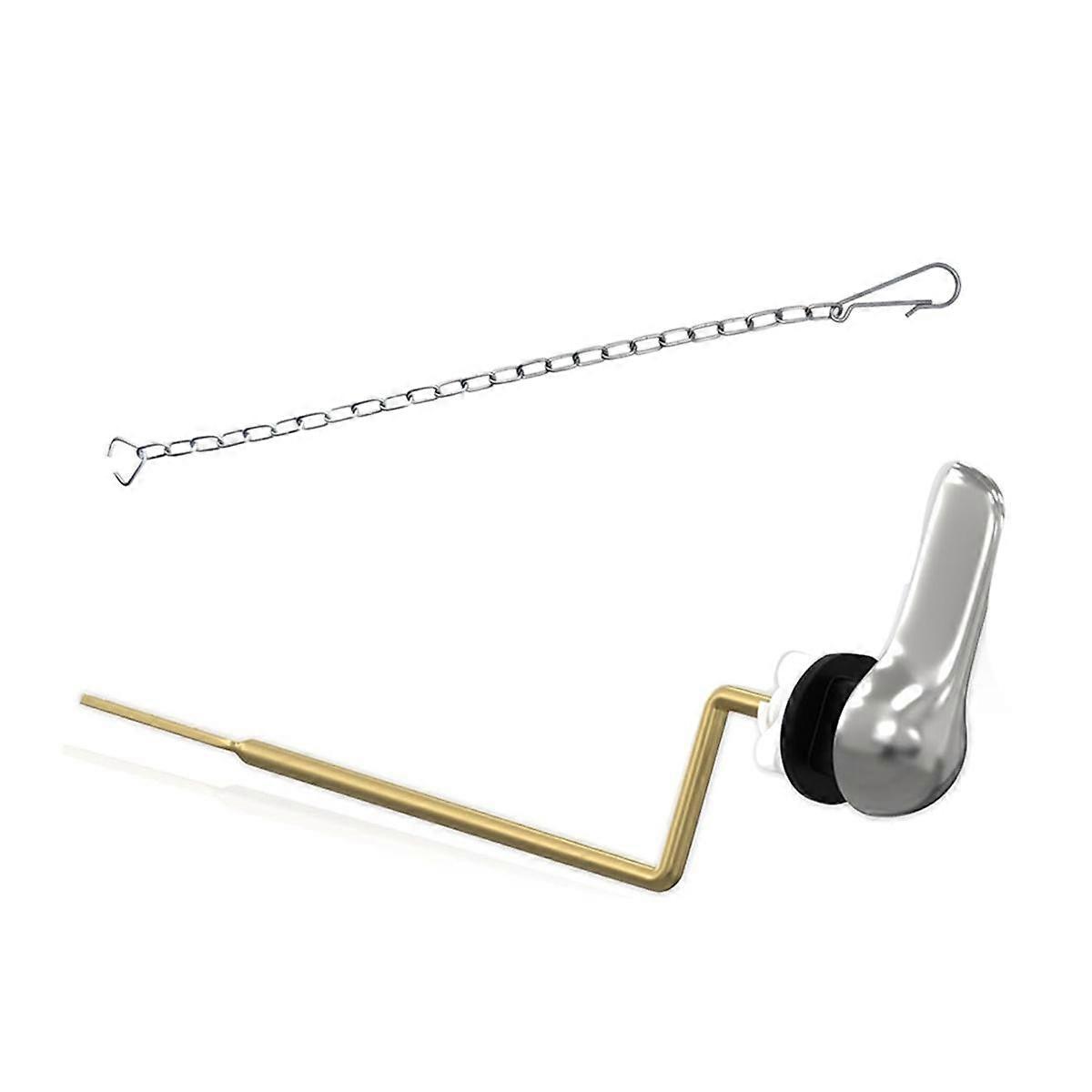 Toilet Handle Brass Lever Flush Replacement Kit with Flapper Chain, Toilet Tank Lever Universal Fitting (Side Mount)
