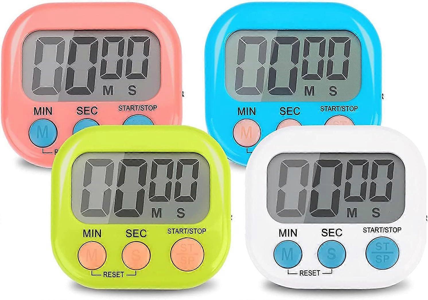 4 Pieces Magnetic Kitchen Timer, Magnetic Time Timer with Loud Alarm for Kids, Colorful Child Learning Timer with Large LCD Screen