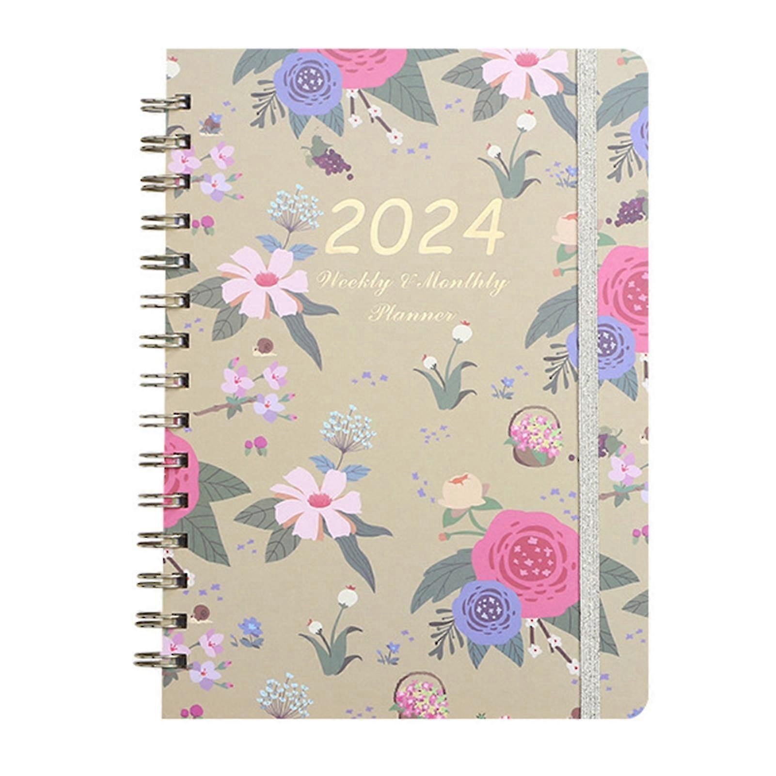 2024 Planner Calendar with Flower Printed Smoothly Handwriting Note Books for School Business