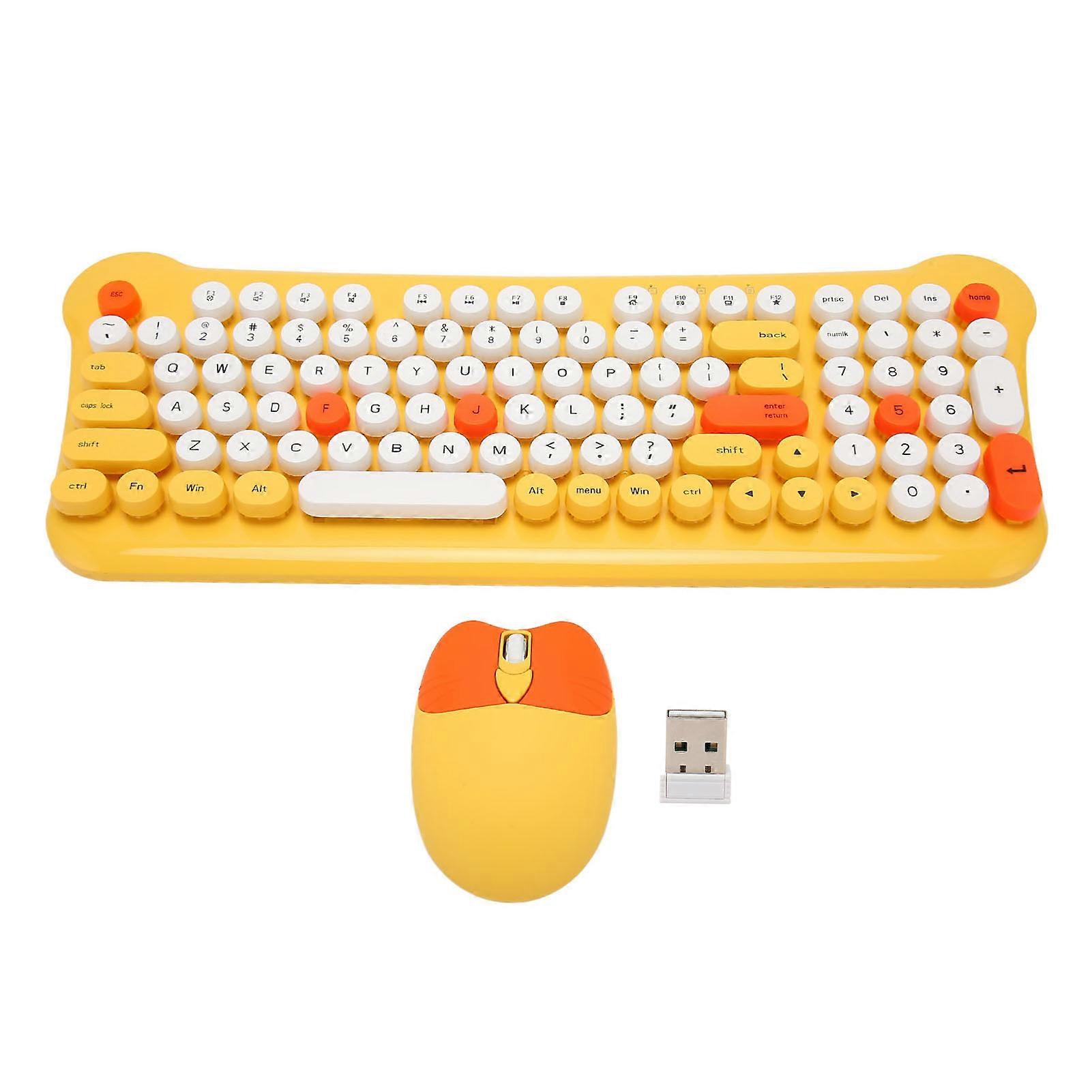 Tastiera e mouse wireless con connessione a 2,4 GHz, set di tastiera e mouse carino per Windows 98, 7, 8, 10 e 11, PC portatile, giallo