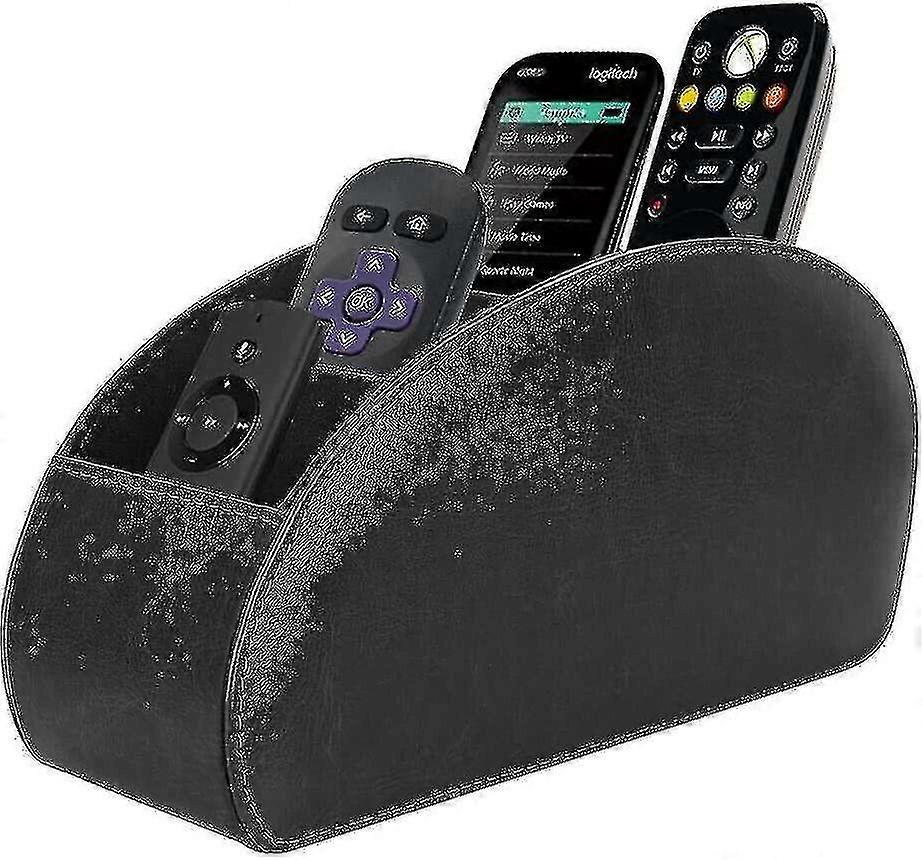 Leather Tv Remote Control Holder Desktop Organizer With 5 Compartments