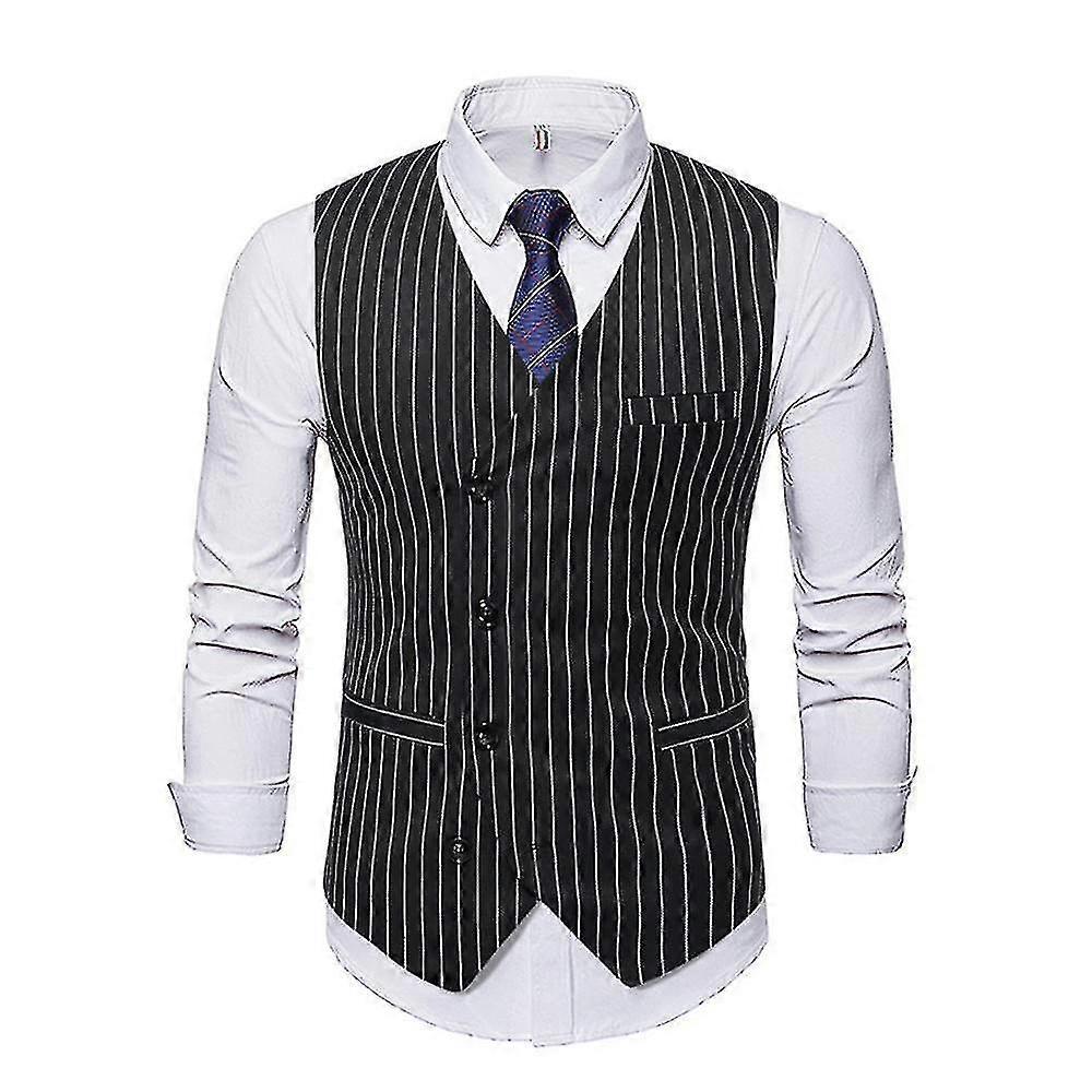 رجالي أزرار مخططة حتى et سترة صدرية بلا أكمام ملابس خارجية