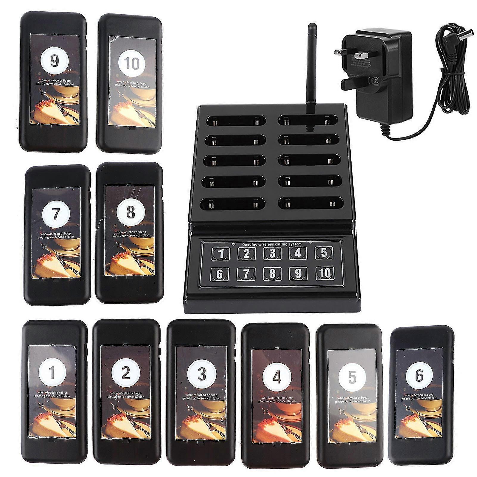 Wireless Pager System for Restaurants - 10 Pagers (UK Plug, 100-240V)