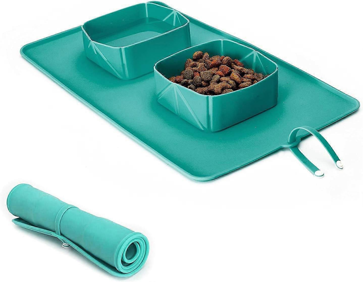 وعاء للحيوانات الأليفة - وعاء للطي من السيليكون للحيوانات الأليفة ، وعاء مزدوج للكلاب والقطط غير قابل للانزلاق ، وعاء كيس تخزين