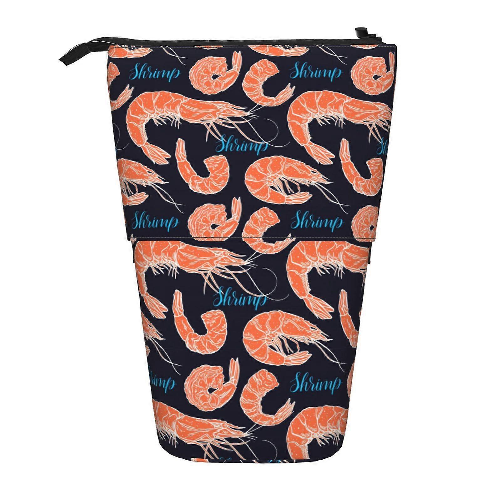 روبيان نمط المأكولات البحرية مقلمة الوقوف حقيبة قلم رصاص تلسكوبي مقلمة مع سحاب حقيبة ماكياج محمولة