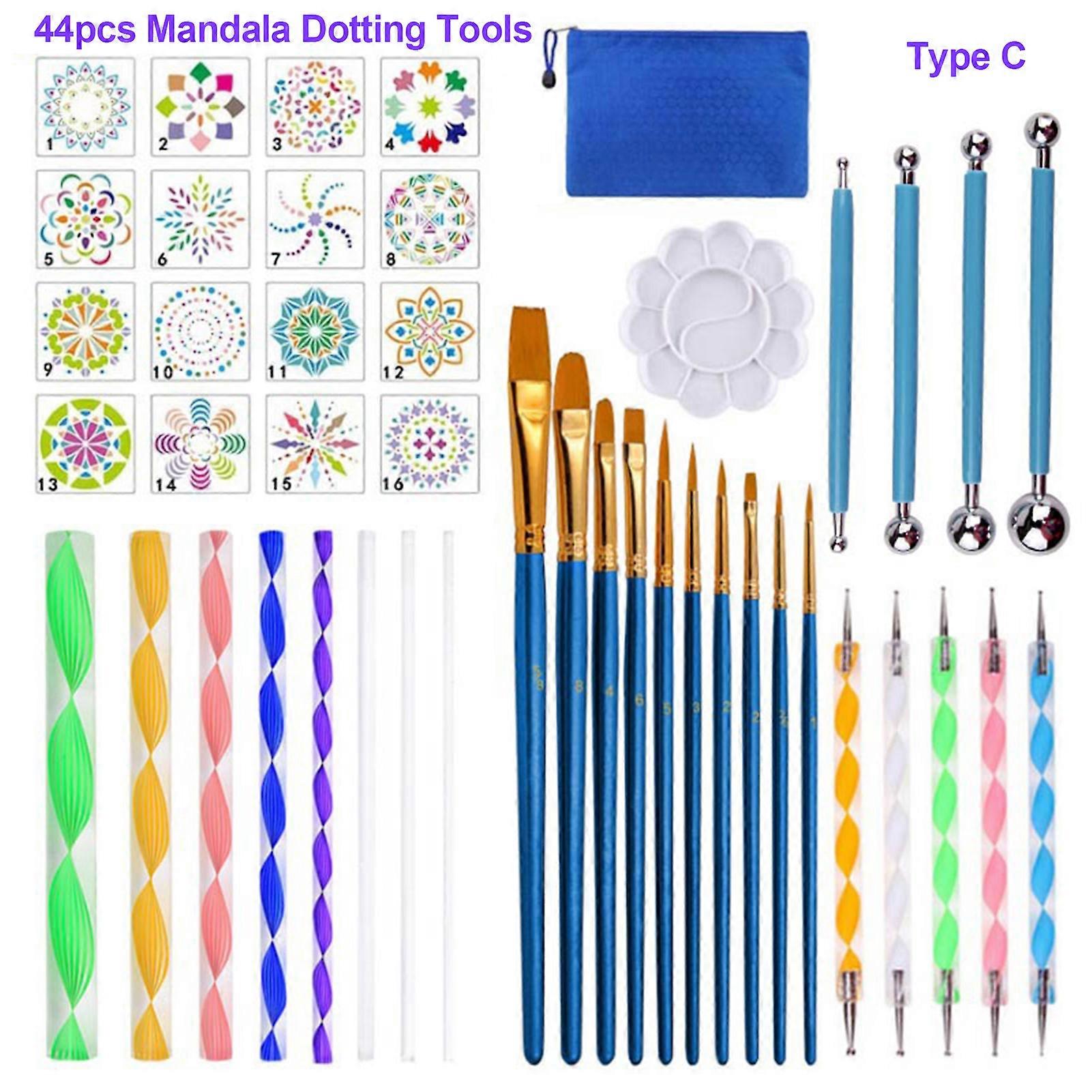 44 Piece Mandala Dotting Tools DIY Painting Stencils Ball Palette Paint Brushes Multifunction Embossing Dot Kit for Canvas Rocks Coloring Drawing Craf