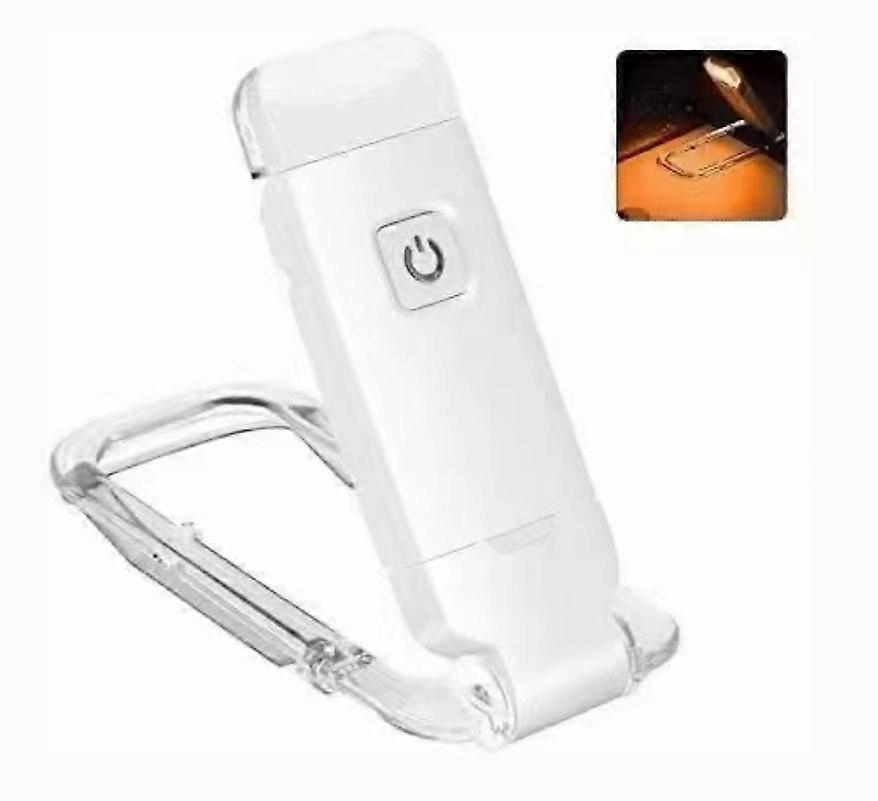 White USB Rechargeable Book Light for Reading in Bed, Adjustable Brightness, LED Clip on Book Reading Lights