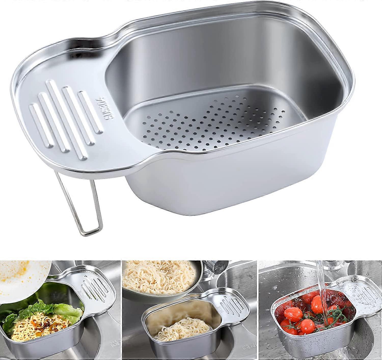 Kitchen Sink Drain Basket Strainer Stainless Steel Sink Storage Rack Food Basket Multi-Function Rectangular Corner Strainer for Kitchen and Bathroom