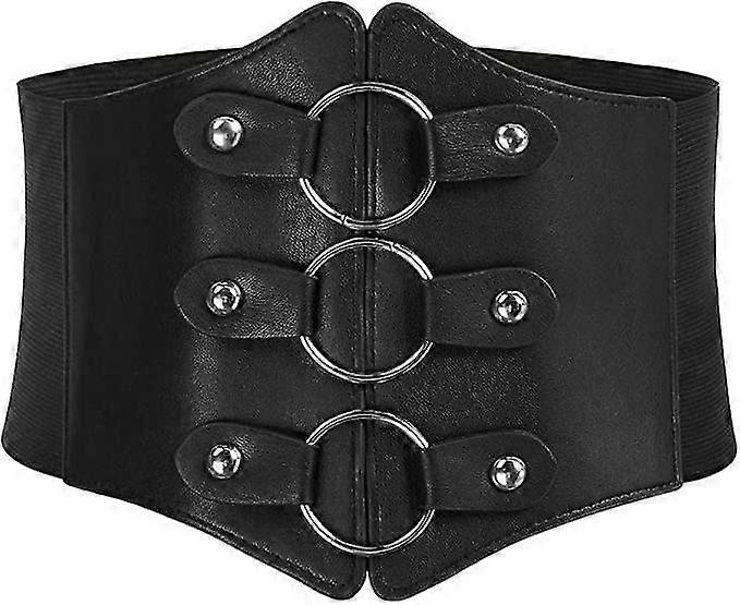 Women's Wide Leather Belt, Elastic Corset Belt With Studs