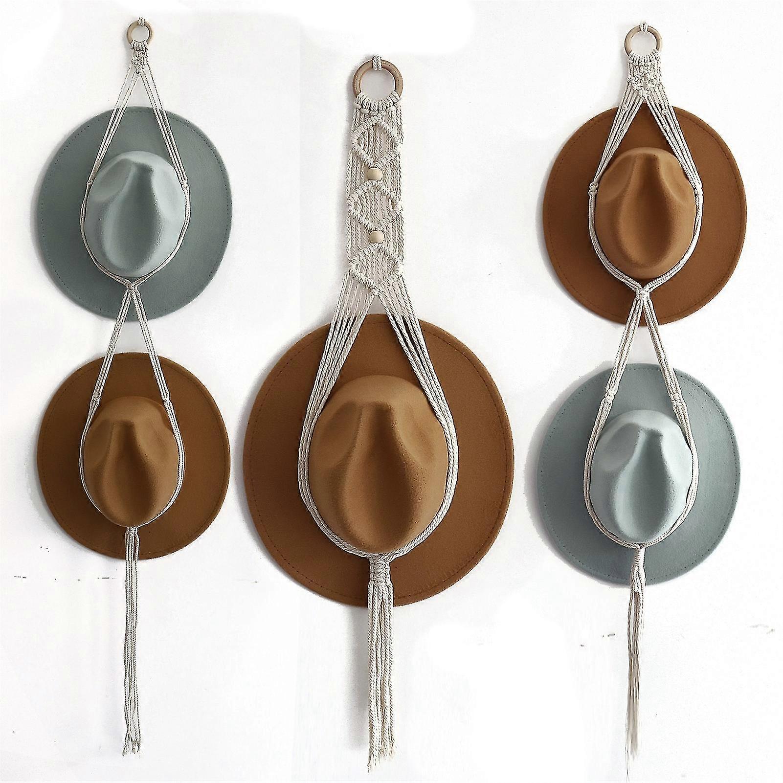 Macrame Hat Wieszak Bohemian Hat Display Rack Boho Ręcznie robione bawełniane tkane dekoracyjne ściany wiszące kowbojski kapelusz Storage Organizer