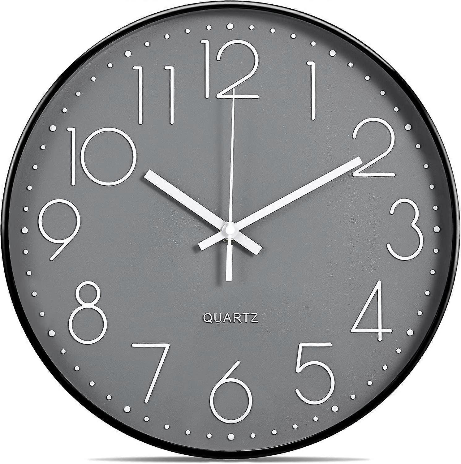 Silent And Quiet Quartz Analog Wall Clock - 30cm - Ingen tikkende - Svart og grått