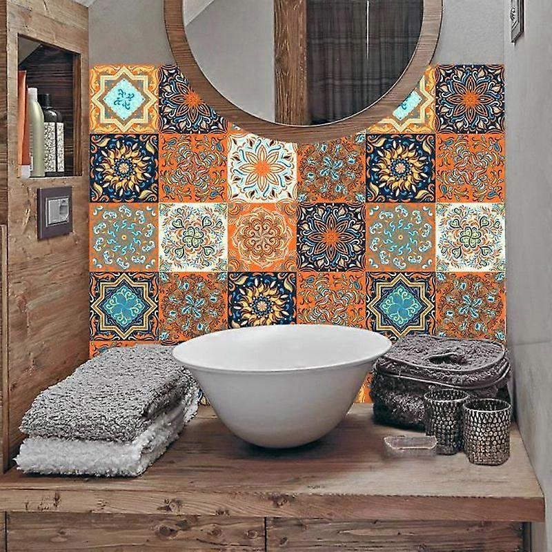 20 Pcs Kitchen Tile Stickers Flower Pattern Waterproof Self-adhesive Square Stickers