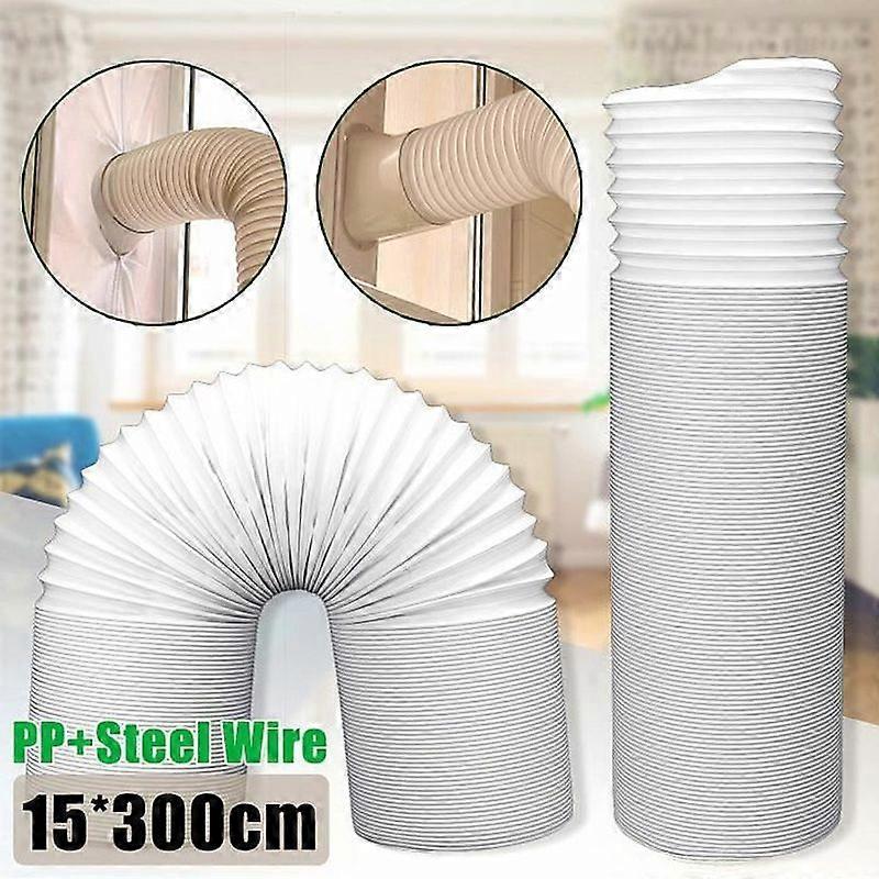 300x15cm Flexible Exhaust Hose for Air Conditioner - White Color - Material: Polypropylene + Steel Wire
