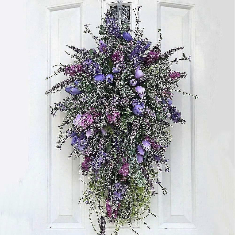 母の日パープルチューリップリース造花ガーランドフロントドアデコレーション