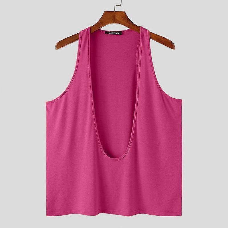 INCERUN Summer Men Sleeveless Deep V Neck Tops Solid Color Strap Vest