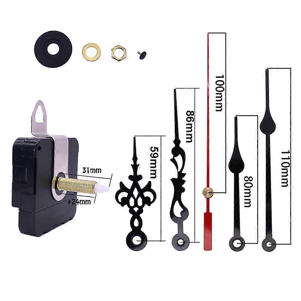 Long Shaft Quartz Clock Movement Mechanism with 2 Pairs of Hands Sets for Silent Wall Clock DIY Repair Parts Replacement