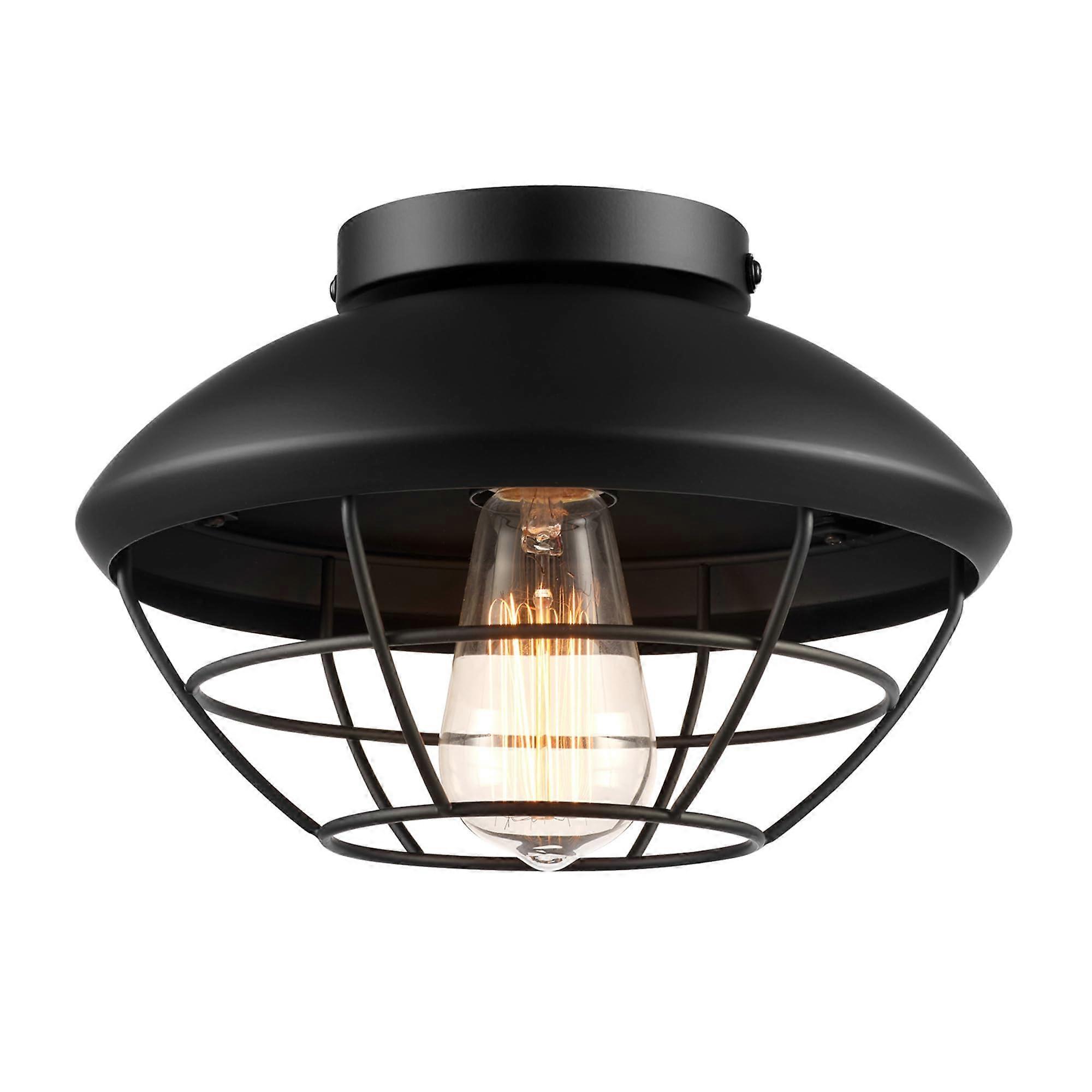 Matte Black Metal Cage Shade Ceiling Light Fixture Weather Resistant for Outdoor and Indoor Spaces