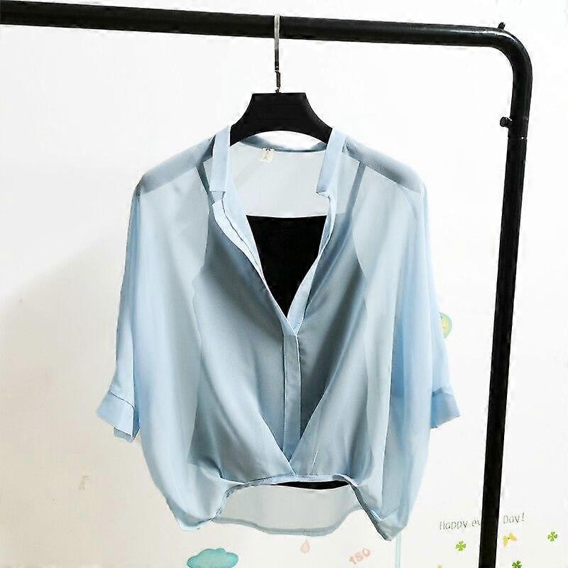 Women's Leopard Chiffon V-Neck Blouse - Two-Piece Set