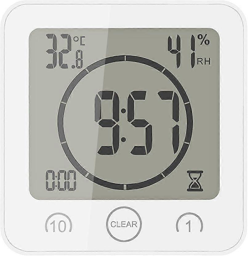 Shower wall clock, digital kitchen timer with alarm clock, waterproof touch screen timer, temperature and humidity display with suction cup hanging ho