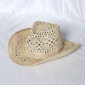 Al aire libre Masculino Femenino Western Cowboy Sombrero de paja tejido a mano Transpirable