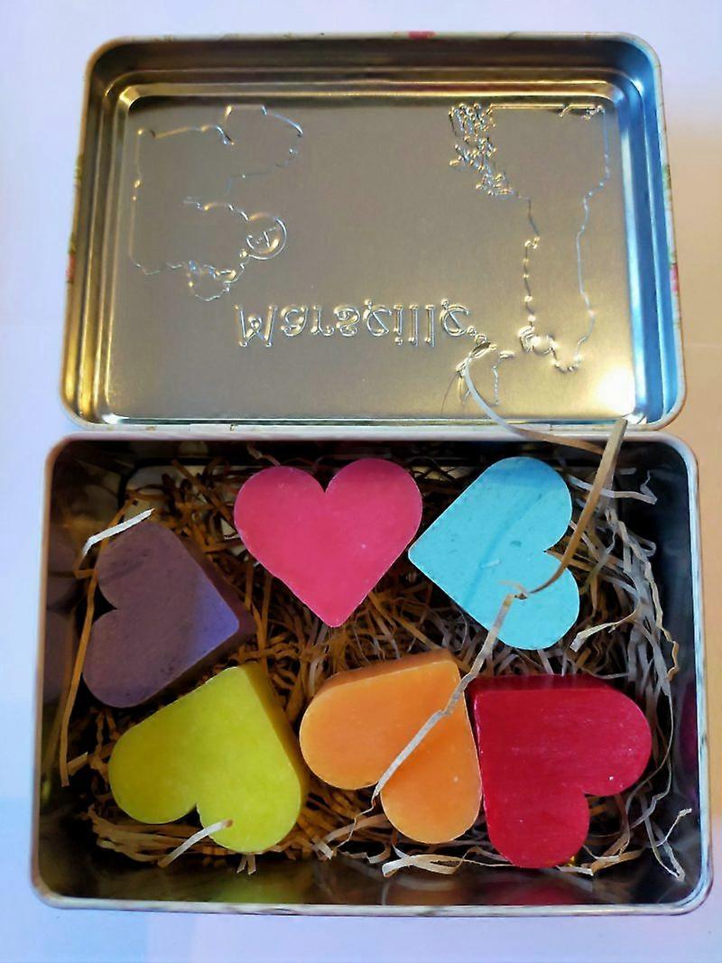 Metal Rectangular Soap Can Marseille retro with 6 heart-shaped soaps - Vintage stock tin - French