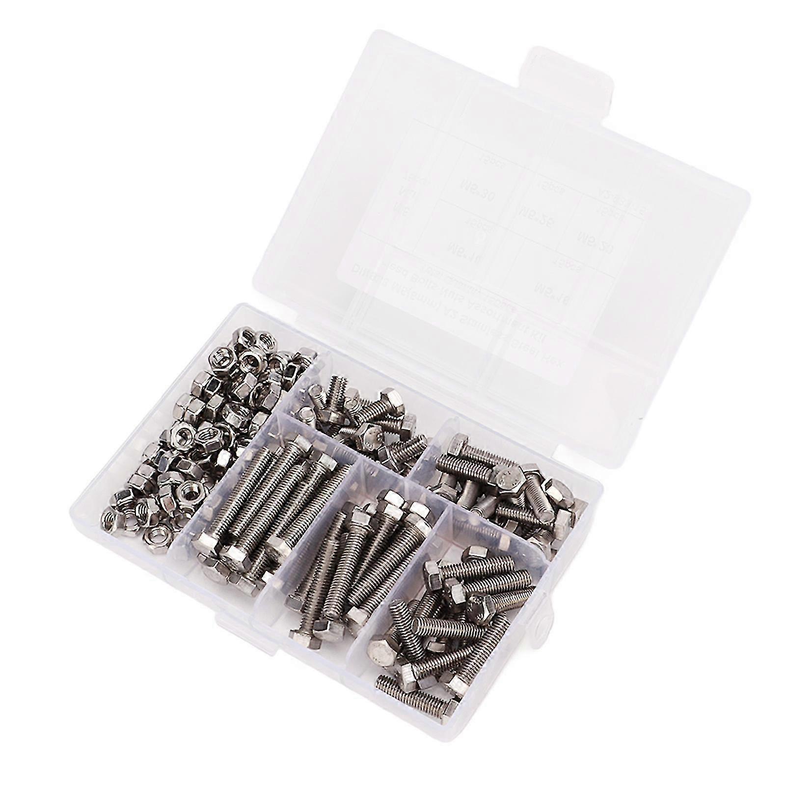M5 Screw Fastener Set 304 Stainless Steel Hex Bolts and Nuts Assortment Kit with Storage Box
