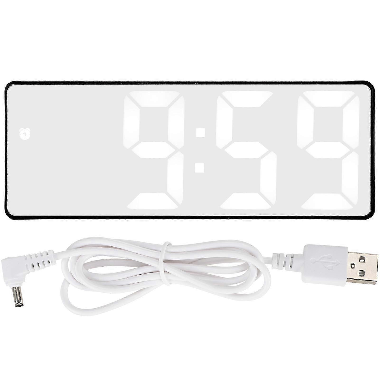 LED Mirror Alarm Clock USB Electronic Digital Table Rechargeable Mirrored Decoration SuppliesRectangular Black Shell Mirror White Lamp