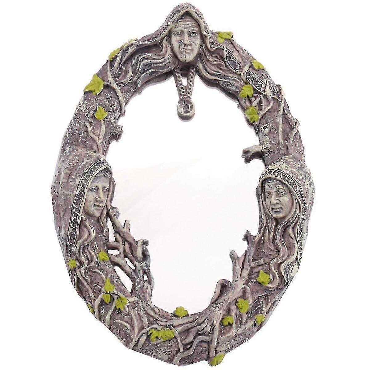 Triple Moon Goddess Wall Mirror Wall-Mounted Mirror with Five-Pointed Retro Hanging Mirror