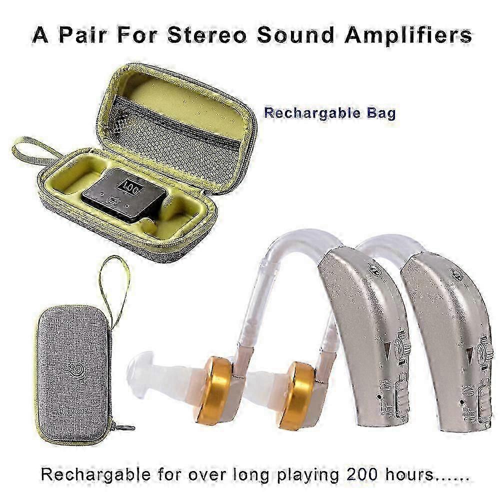 الصم السمع المسنين المحمولة خلف الأذن مكبر للصوت اليسار واليمين العالمي الاستعداد الطويل مع شحن حقيبة الصم هدية