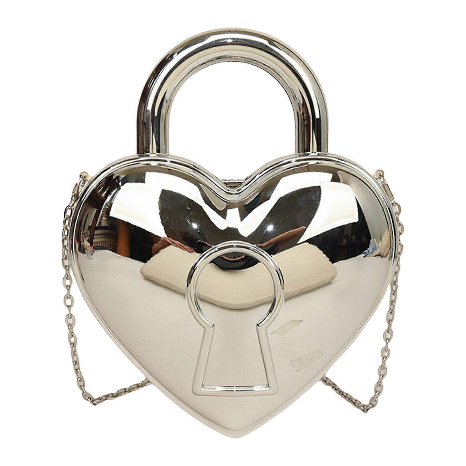 حقيبة يد على شكل قلب أزياء مع حزام سلسلة أكريليك حقيبة كتف كروس بودي محفظة حفلة وملابس عارضة لعشاق الفضة