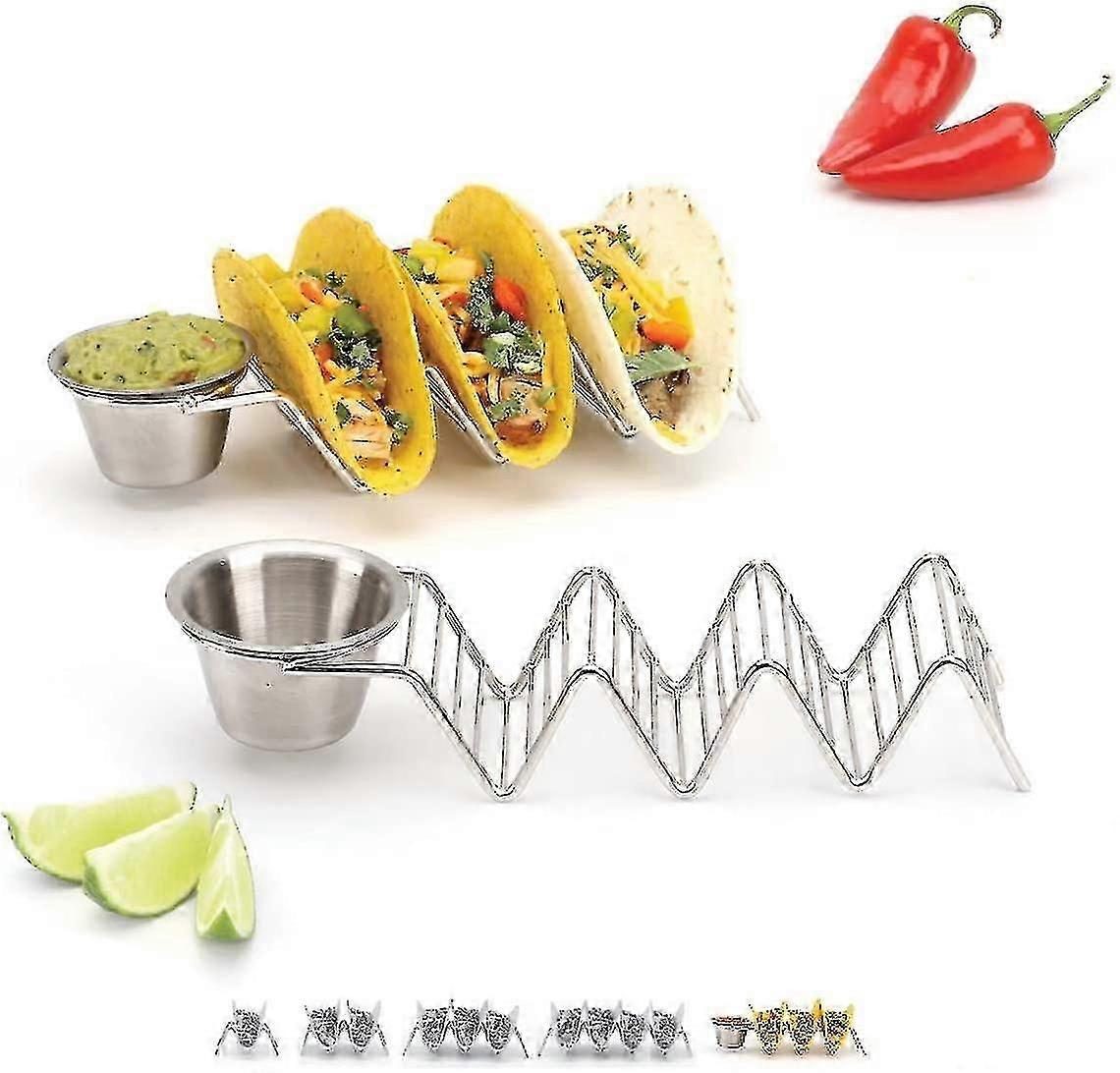 2pcs Edelstahl Taco Rack Pfannkuchen Rack Stand mit Salsa Cup