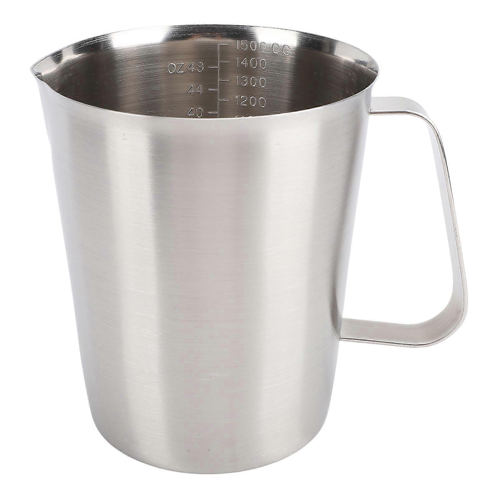Measuring Cup with Markings Spout 304 Stainless Steel Easy to Clean Milk Frothing Pitcher for Coffee Kitchen 1500ml