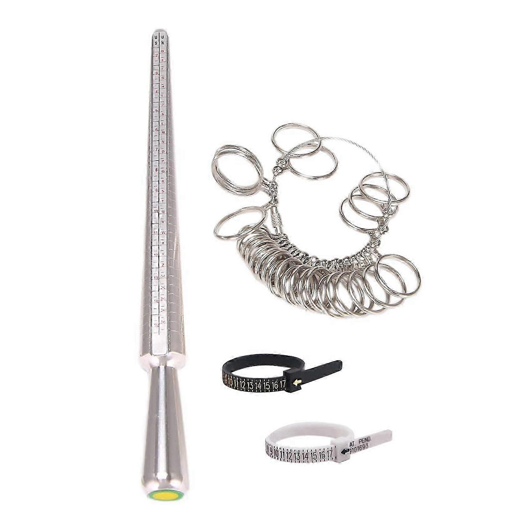 4Pcs Ring Sizer Measuring Tool, Finger Size Gauge & Aluminum Sizer Ring Mandrel and Ring Sizer Belt