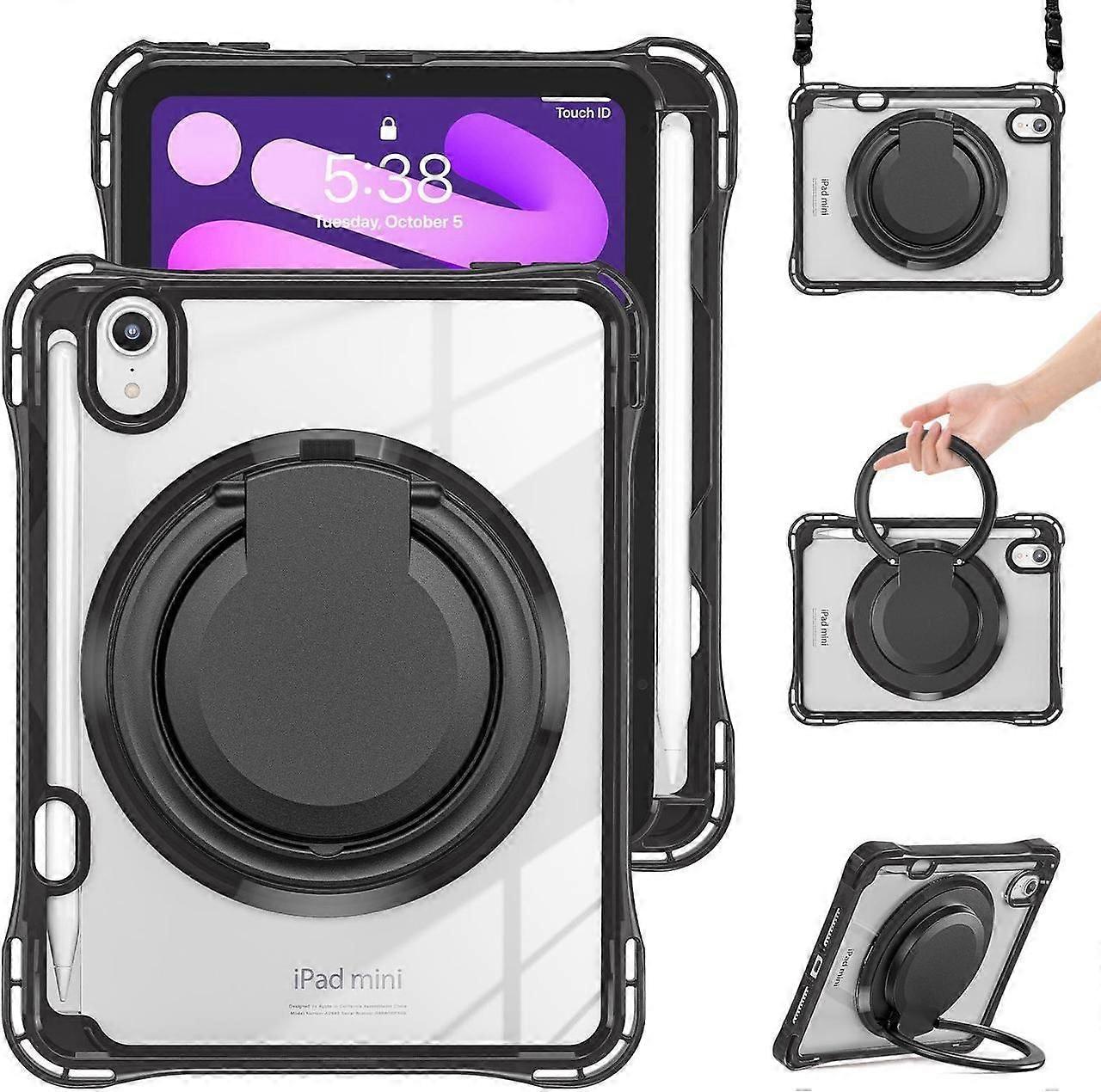 Case for iPad Mini 7 A17 Pro / Mini 6, iPad Mini 6th/7th Gen 2021 2024 8.3 Inch Shockproof Rugged Protective Cover with 360 Rotating Stand Pencil Hold