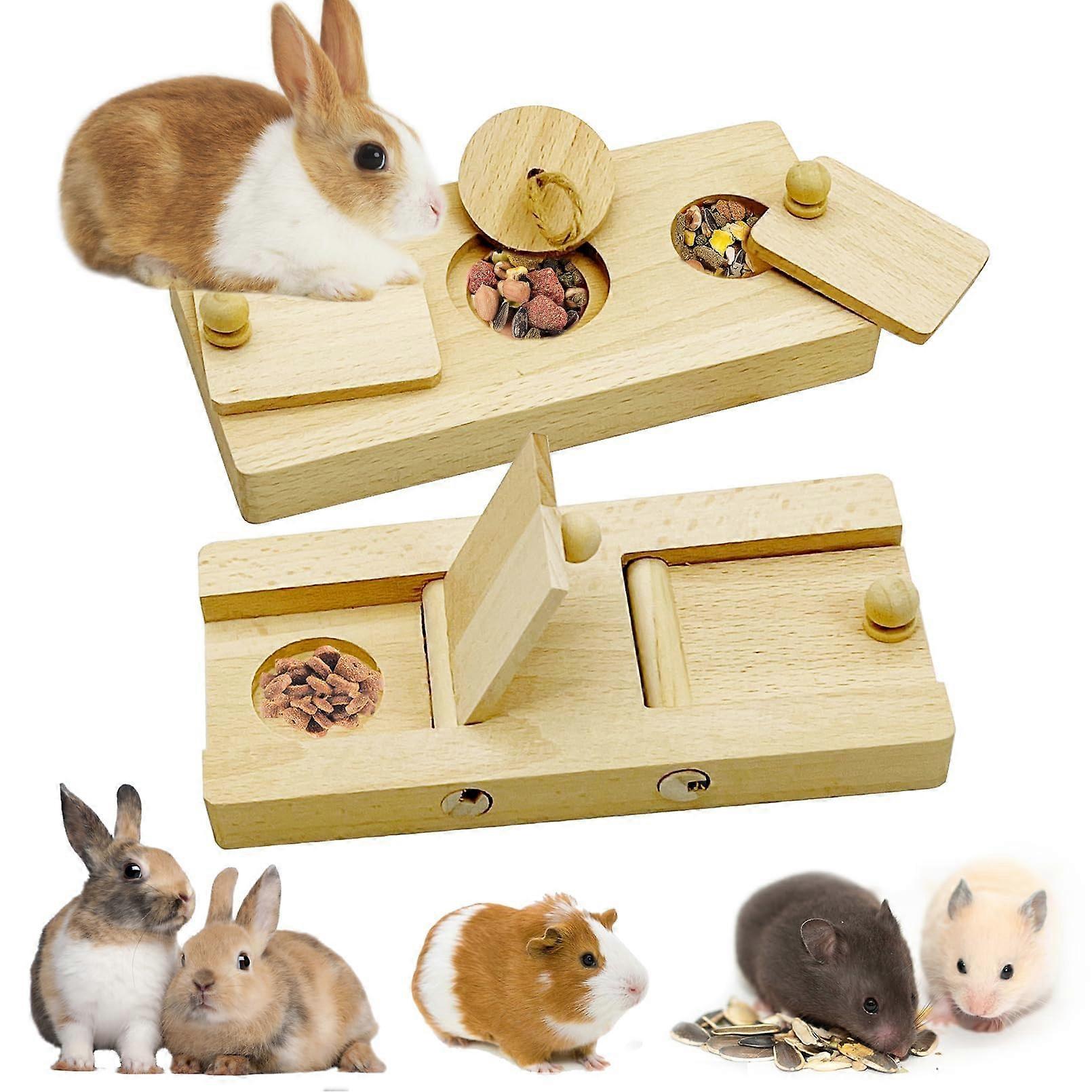 Interactive Wooden Guinea Pig Foraging Toys Set of 2, Safe Rabbit Treat Dispenser, Engaging Bunny Enrichment Tools