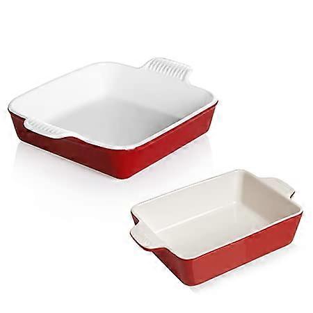 9 x 9 Cake Baking Pan for Brownie, Porcelain Square Bakeware with Double Handle & Rectangular Small Baking Pan, 22OZ