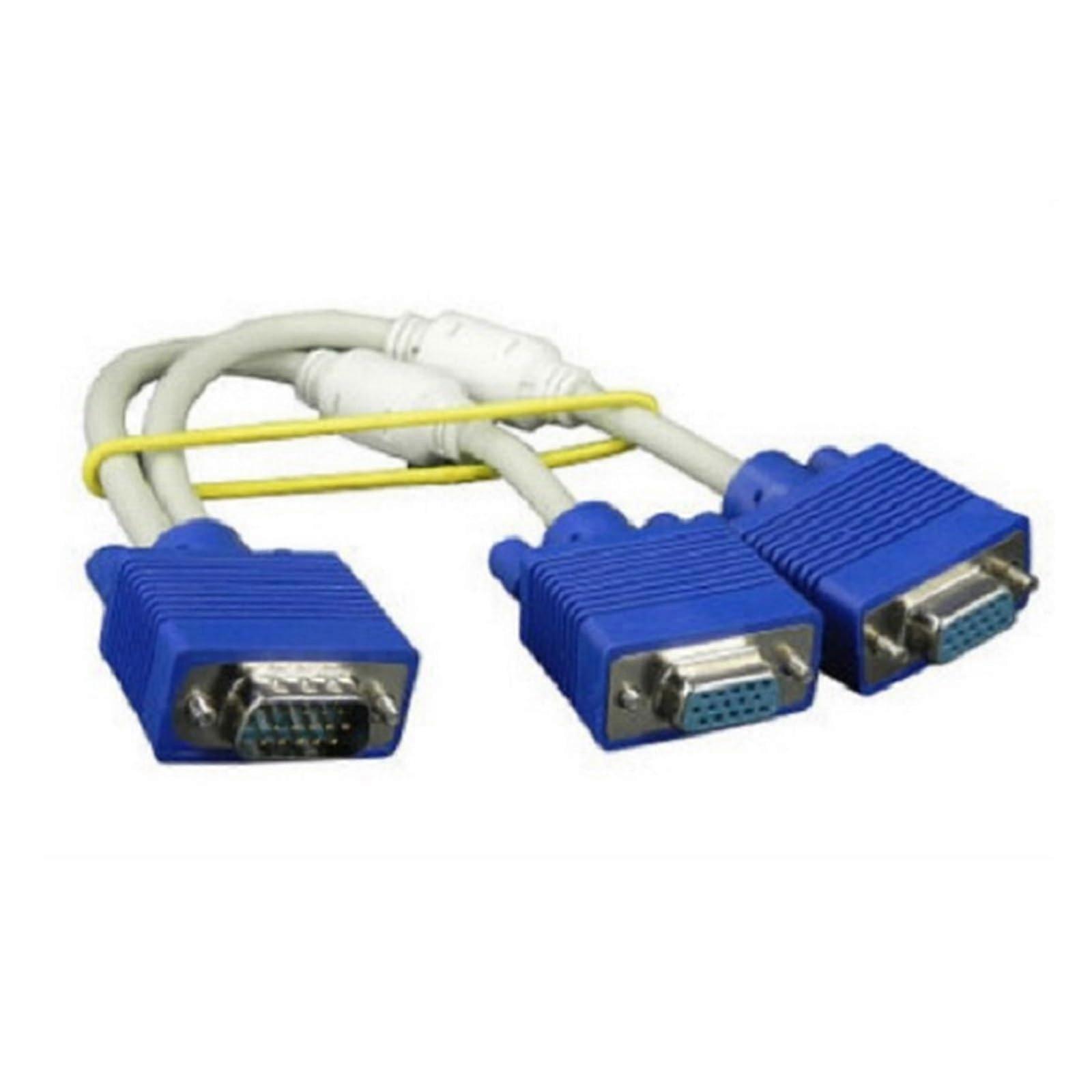 VGA one-to-Two Computer Video Cable VGA 3+6 All-Copper Computer Double Display Magnetic Ring Extended Projector Cable, 0.3m, White