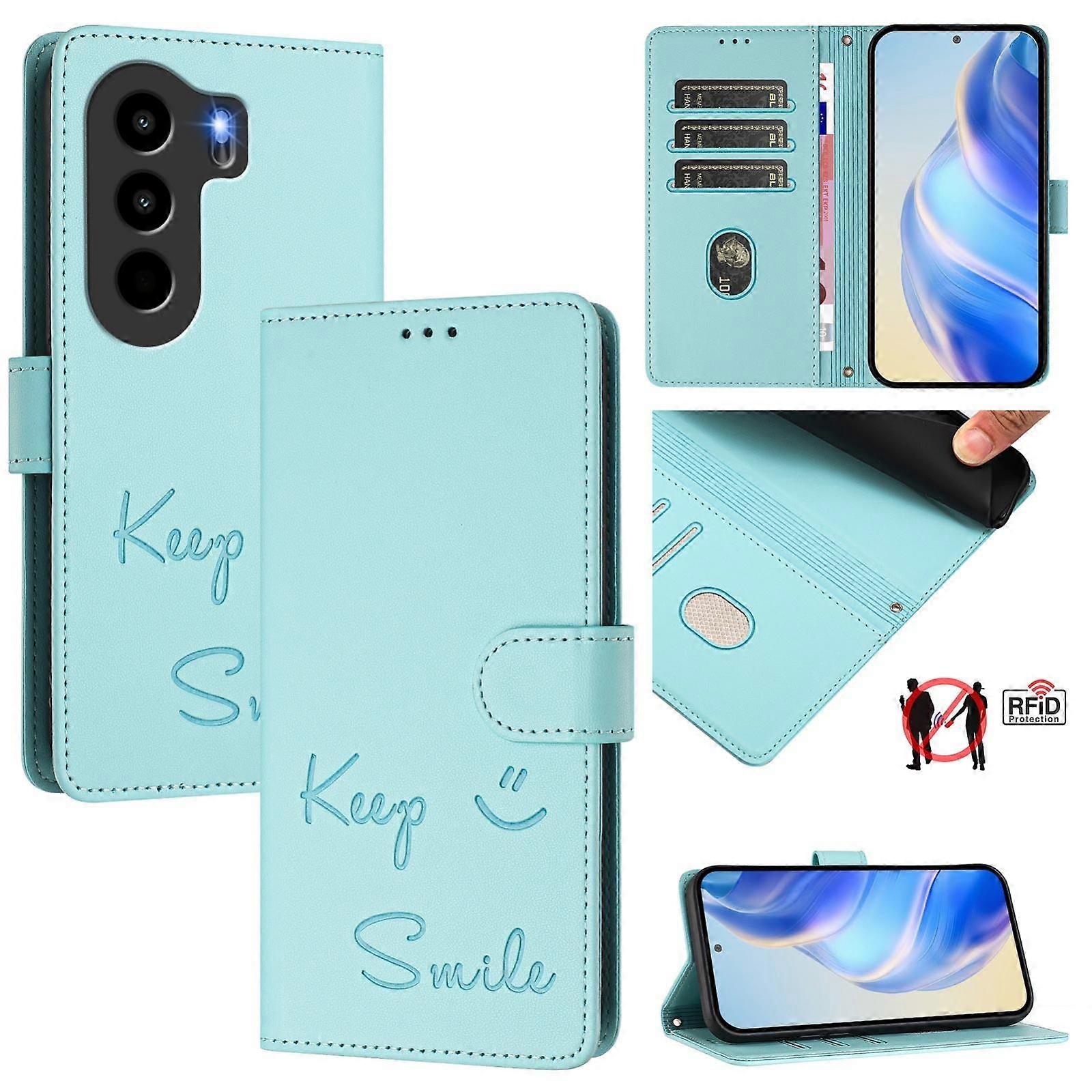 Smile Embossing RFID Leder Handyhülle