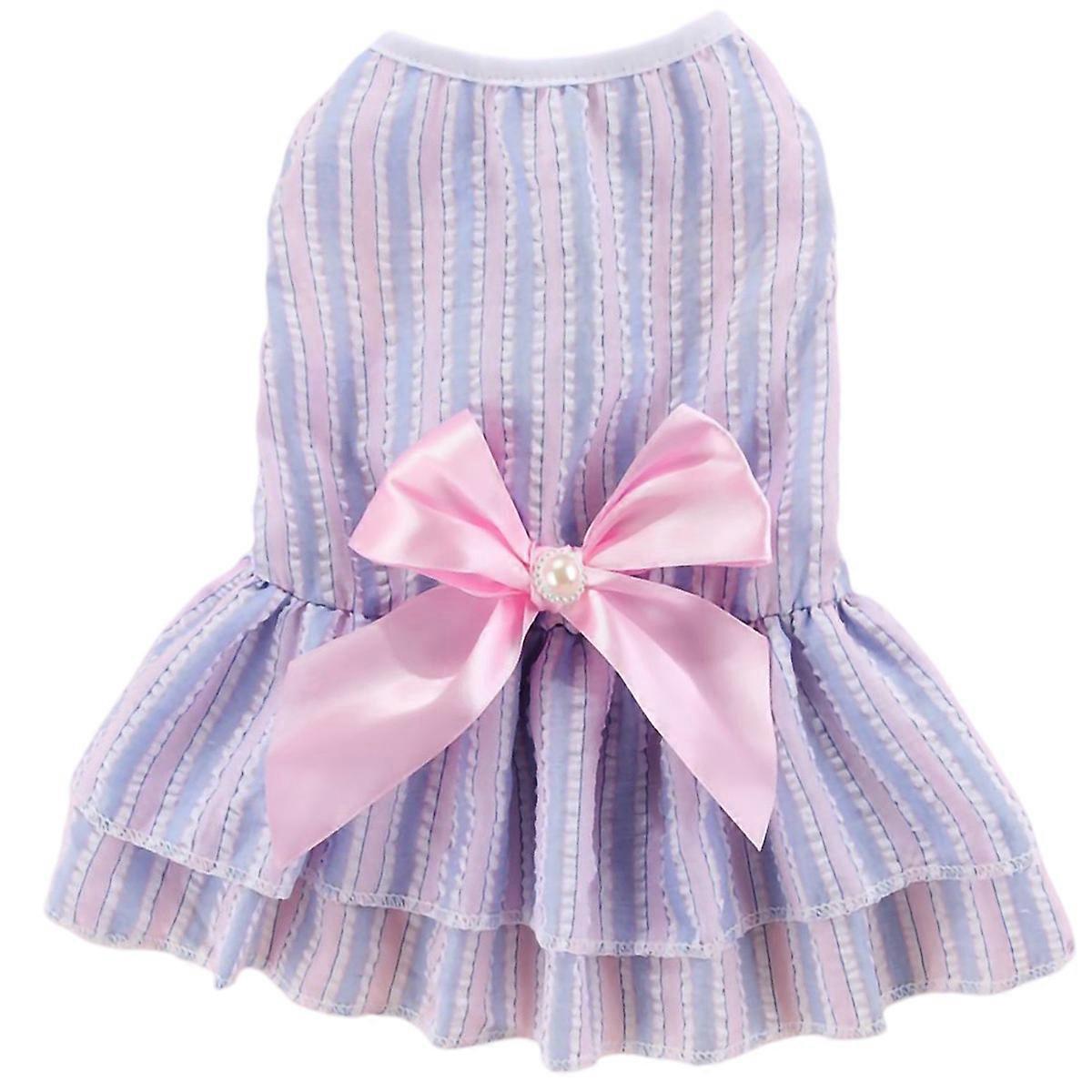 ピンクブルーXLストライプ犬のドレス夏の誕生日の結婚式の写真撮影のための快適なファッショナブルな子犬の蝶結びドレス