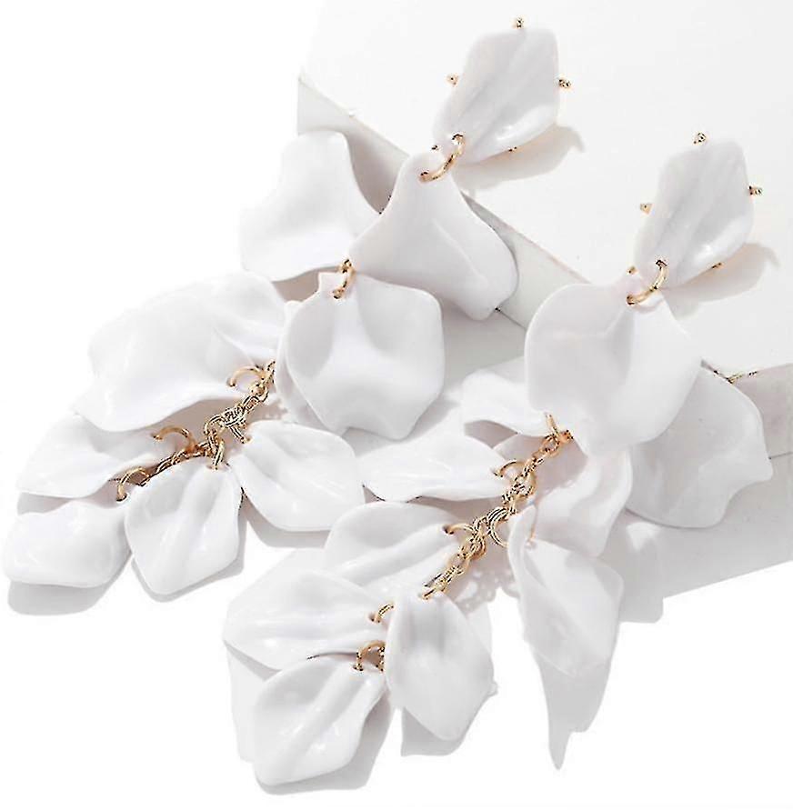 (ホワイト)ファッション誇張花びらリーフロングイヤリング