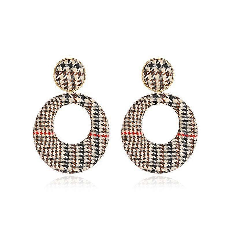 Plaid Disc and Button Earrings