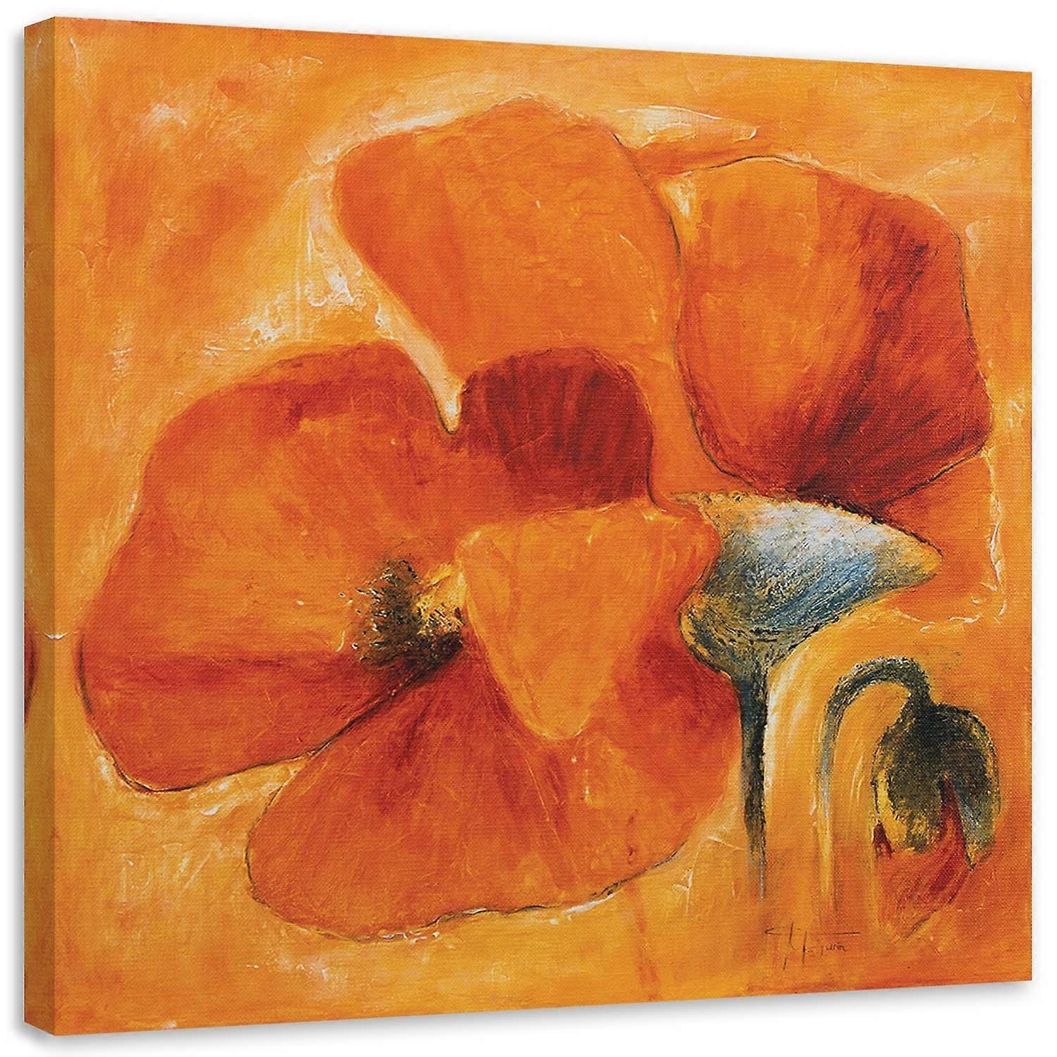 Lienzo, Amapolas naranjas primer plano - 30x30