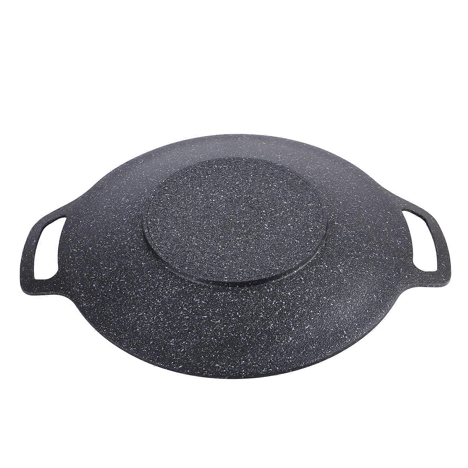 ノンスティック6層コーティングラウンドバーベキューグリドル屋内屋外調理用韓国グリルパンブラック34cm / 13.4in