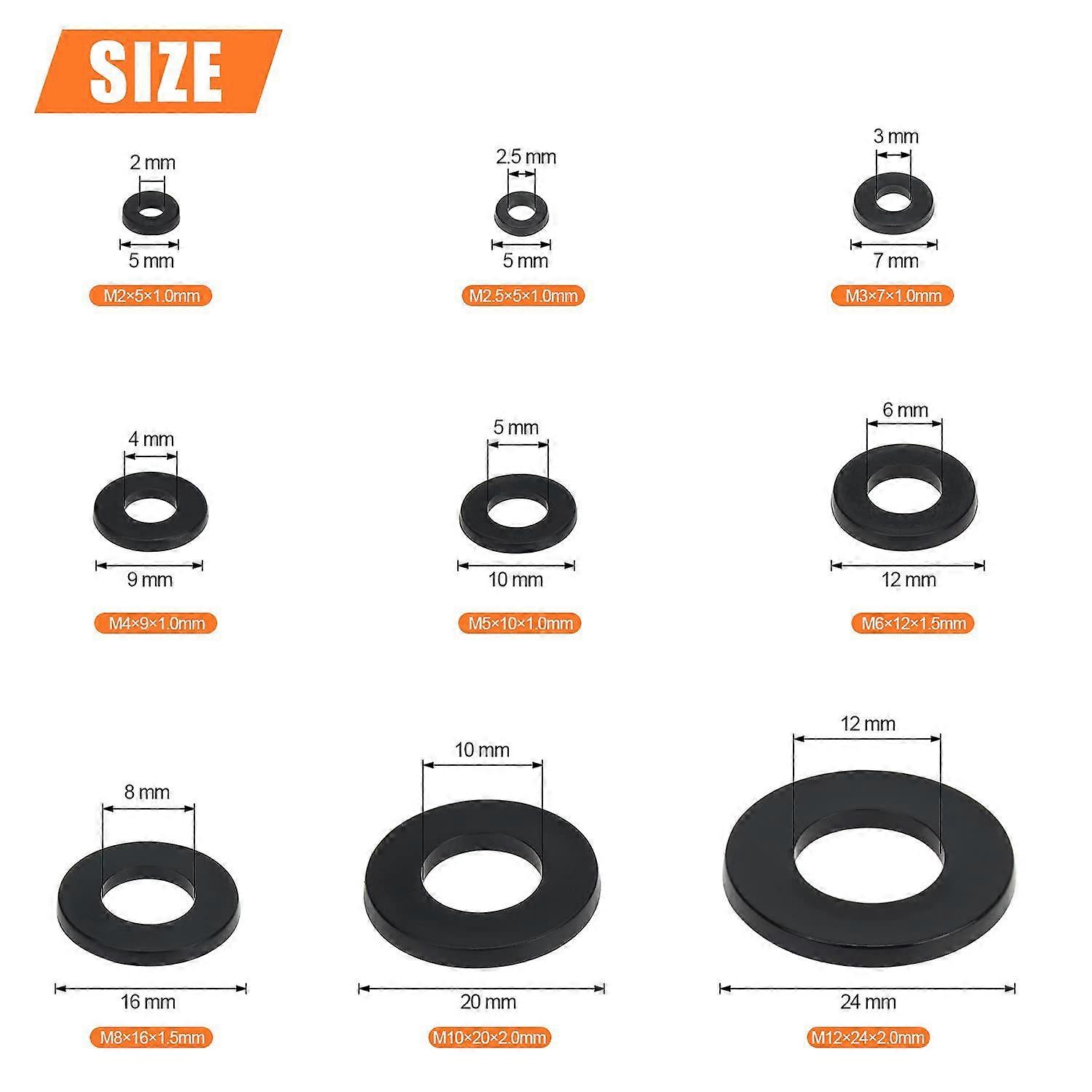 INF Versatile 800pcs Nylon Washers Set PA66 Flat Washers